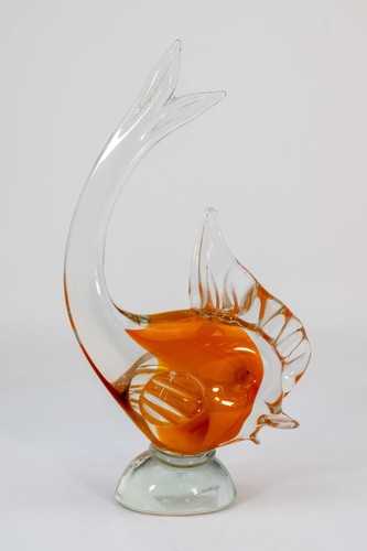 Glass fish sculpture orange - sculpture,