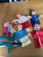 Set Of Six Vintage Hand Puppets Punch And Judy Policeman Crocodile