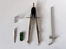 Vintage Rotring Compass Set + Extension Arm + Pen Holder + Blade + Sharpener