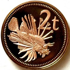 PAPUA NEW GUINEA 2 TOEA 1975 PROOF, {Scorpion fish or lion fish.}