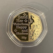 BUNC Isle of Man 2022 Platinum Jubilee 50p Coin Gold-Plated Happy Glorious Queen