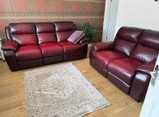 Maroon Red Leather Recliner Sofa Set –3 Seater + 2 Two Seaters – Great Condition