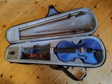 stentor harlequin 1/2 student violin / fiddle - sparkly blue with case and bows