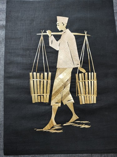 Vintage asian straw marquetry - vintage,