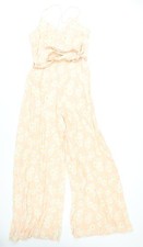 Zara Women Peach Floral Wide-Leg V-Neck Jumpsuit Size S