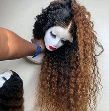 Yaki Long 26inches Curly Ombre Brown   Wig 180 Density 13x4x1 Lace Front 26inch