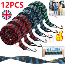 12 BUNGEE STRAPS CORDS SET WITH HOOKS ELASTICATED ROPE CORD CAR VAN BIKE LUGGAGE
