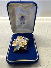 Vintage Aynsley Brooch  Bone China Multicolored Floral  in Original Box