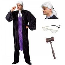 Adult High Court Judge + Washington Wig + Specs + Gavel Barrister Fancy Dress