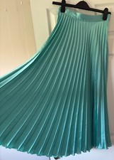 Worn Once Pale Blue/Green Satin ZARA Pleated Midi Skirt S 8 Waist 27" waist