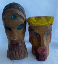 Kings Hand Puppet Hand Carved Wood Heads German Nativity Vintage