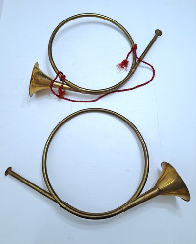 Vintage brass hunting horn - brass,