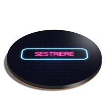 Round MDF Coaster Neon Sign Design Sestriere Alpine Village Italy #350478