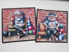 Set of 2 x NOVELTY --- BOWLS SPORT --- I KEEP BOWLING -  Hand Made Card  Toppers