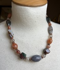 Gemstone Necklace Vintage Semi Precious Stones 19.5” Length Agate, Bloodstone