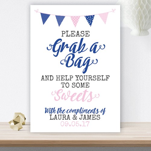 Pink blue bunting - pink, &