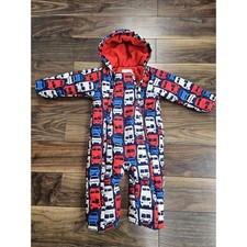 Gorgeous M&S Car Red Blue Baby Boys Fleece Lined Snowsuit all in one 12-18 mths