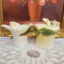 Graff Franz Porcelain Creamer Jug & Sugar set, Arum Calla Lily 3D