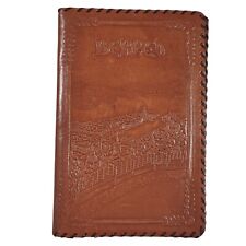 Vintage Bergen Norway Tooled Brown Leather Travel Souvenir Wallet 6.5" x 4.25"