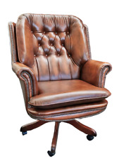 Classic Leather Office Chair, English Chesterfield Swivel Chair Antique Brown...