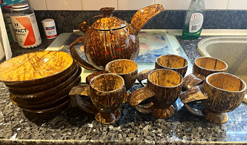 Coconut shell tea - set, natural