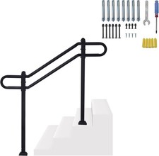 Nisorpa Wrought Iron Outdoor Stair Handrail Black Adjustable Railing 0-3 Steps