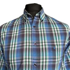 GABICCI Mens Long Sleeve Button Down Shirt MEDIUM 42" Chest Blue Check