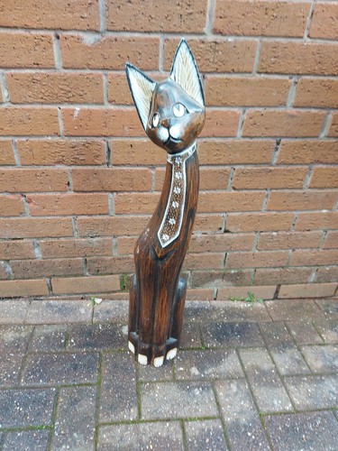Hand carved wooden cat tall - wooden,