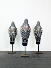 Post War Vintage Decorative Metal Decoy Pigeons on Display Stands