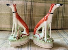 Pair Of Decorative Staffordshire Pottery Greyhounds