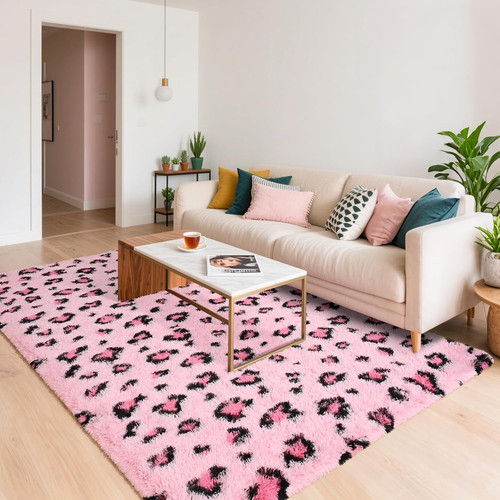 Pink leopard print rug 5x8 - pink,