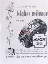 AVON 'H.M' Motor Car Tyre Tire Vintage ADVERT Small 1951 Print 670/177