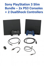 Sony PlayStation 3 Slim Bundle – 2x PS3 Consoles + 2 DualShock Controllers + Cab
