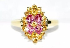 Pink Tourmaline & Golden Citrine Yellow Gold Cluster Ring Size N/O US 7