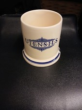 The Victorian Pottery 1869 Cream & Navy Utensils  storage Pot Jar #1041