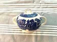 Willow Pattern China Sugar Bowl and Lid - Woods Ware