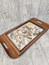 Vintage Wooden Tray Inlaid Butterfly butterflies wall display 