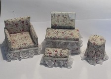 DollsHouse 1/12 Scale Miniature Shabby Chic Chair Dressing Table Ottoman