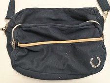 Fred Perry Women's Handbag Blue Canvas Shoulder Bag Zip Closure Accessory