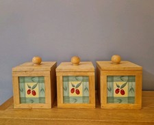 Set of 3 Woolworth's vintage wood Tea caddy, used. Functional or memorabilia.
