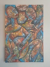 FAZENDA Original Signed Textured Artwork African Art Oil Painting, Chalk