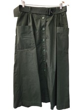 Rene Derhy Midi Button Front Pocket Skirt Green Cotton Size 40 FR