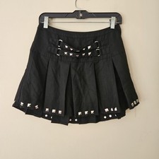 Black Studded Pleaded Mid Rise