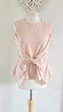 Ladies Stunning Zara Blush Beige Teist Front Floaty Sleveless Blouse Top Size S