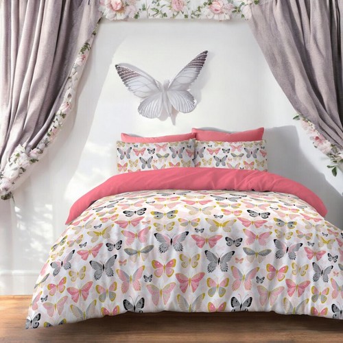 Floral butterflies check duvet - floral,