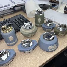 8 x  Vintage Ronson Wedgewood Table Lighters Blue / green and black Jasperware 