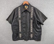 Haband Vintage Men's Guayabera Washed Black Embroidered Zip Up Shirt 2XL