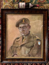 Oil Painting Portrait Of WW2 British Royal Artillery Officer 2nd Army 1944