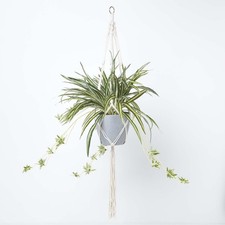 95cm Faux Spider Plant Hanging Basket Grey Pot Macramé Rope Indoor Decor