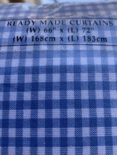 VINTAGE Laura Ashley Blue Gingham Tie Top Lined Curtains 100% COTTON W 66 L 72